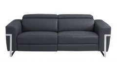 83" Dark Gray Italian Leather and Chrome Reclining Sofa