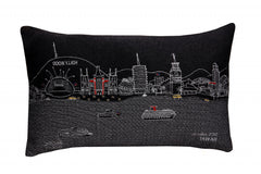 24" Black Los Angeles Nighttime Skyline Lumbar Decorative Pillow