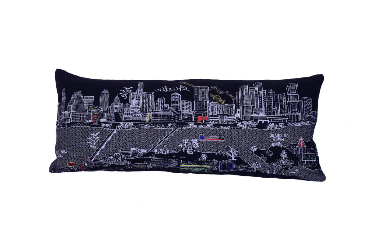 35" Black Austin Nighttime Skyline Lumbar Decorative Pillow