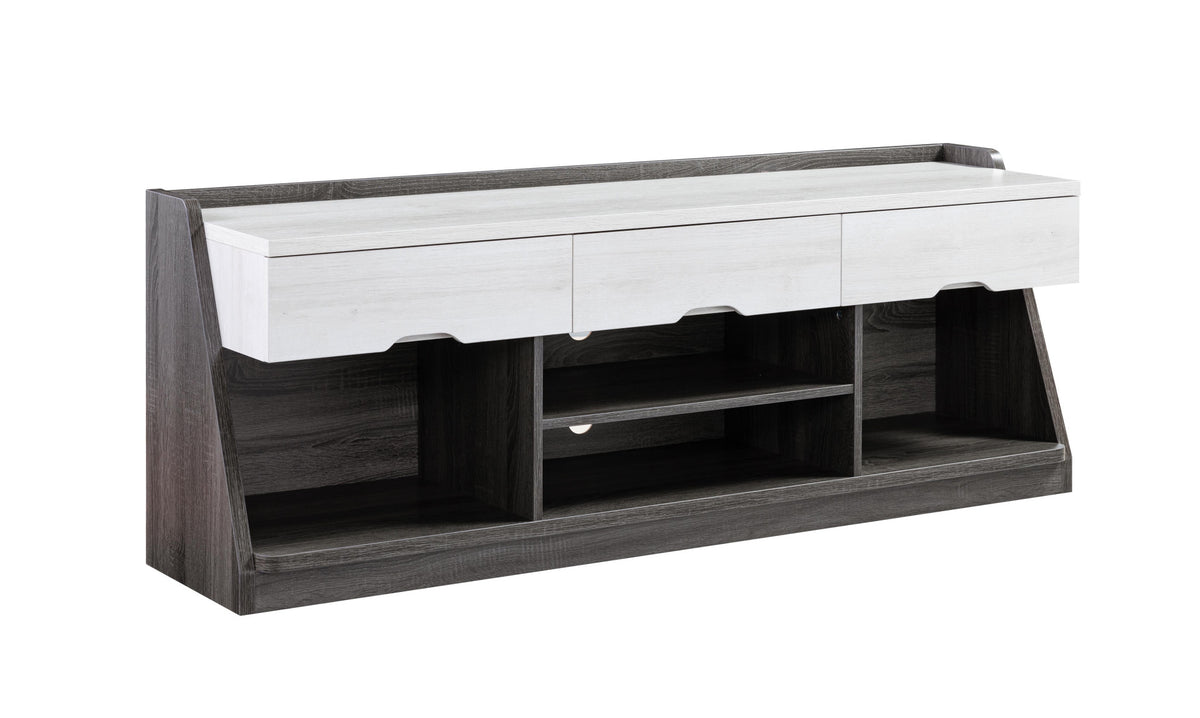 62" White Oak &amp; Distressed Grey Particle Board Cabinetenclosed Storage TV Stand