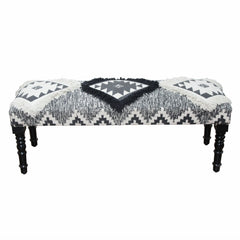 47" Black And White Black Leg Southwest Upholstered Bench