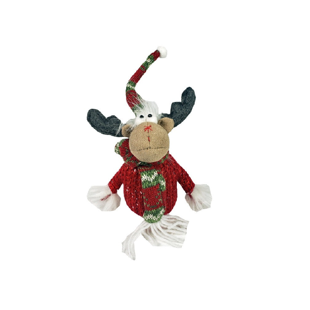9" Brown And Red Christmas Moose Fabric Sculpture