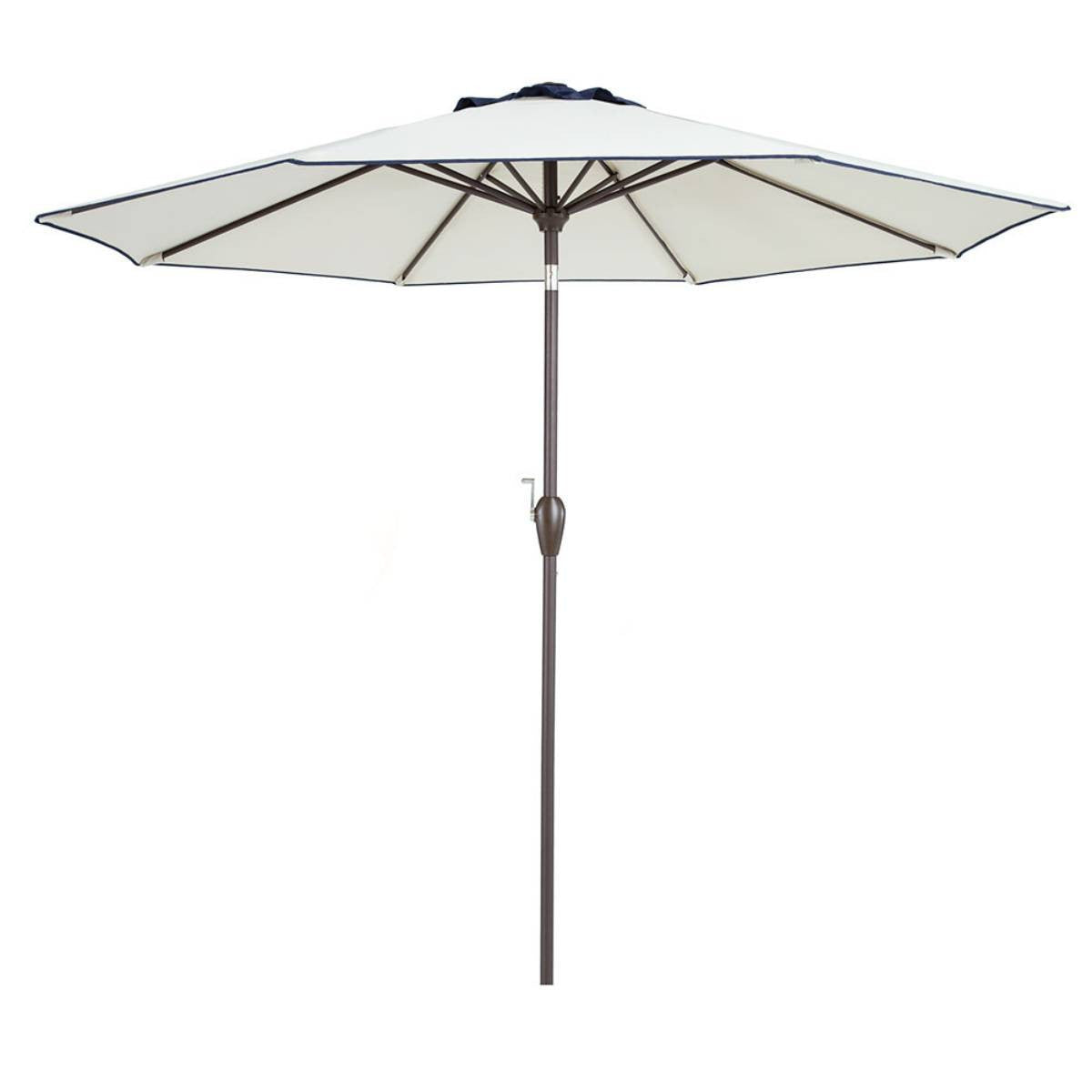 9' Beige And Navy Polyester Octagonal Tilt Market Patio Umbrella