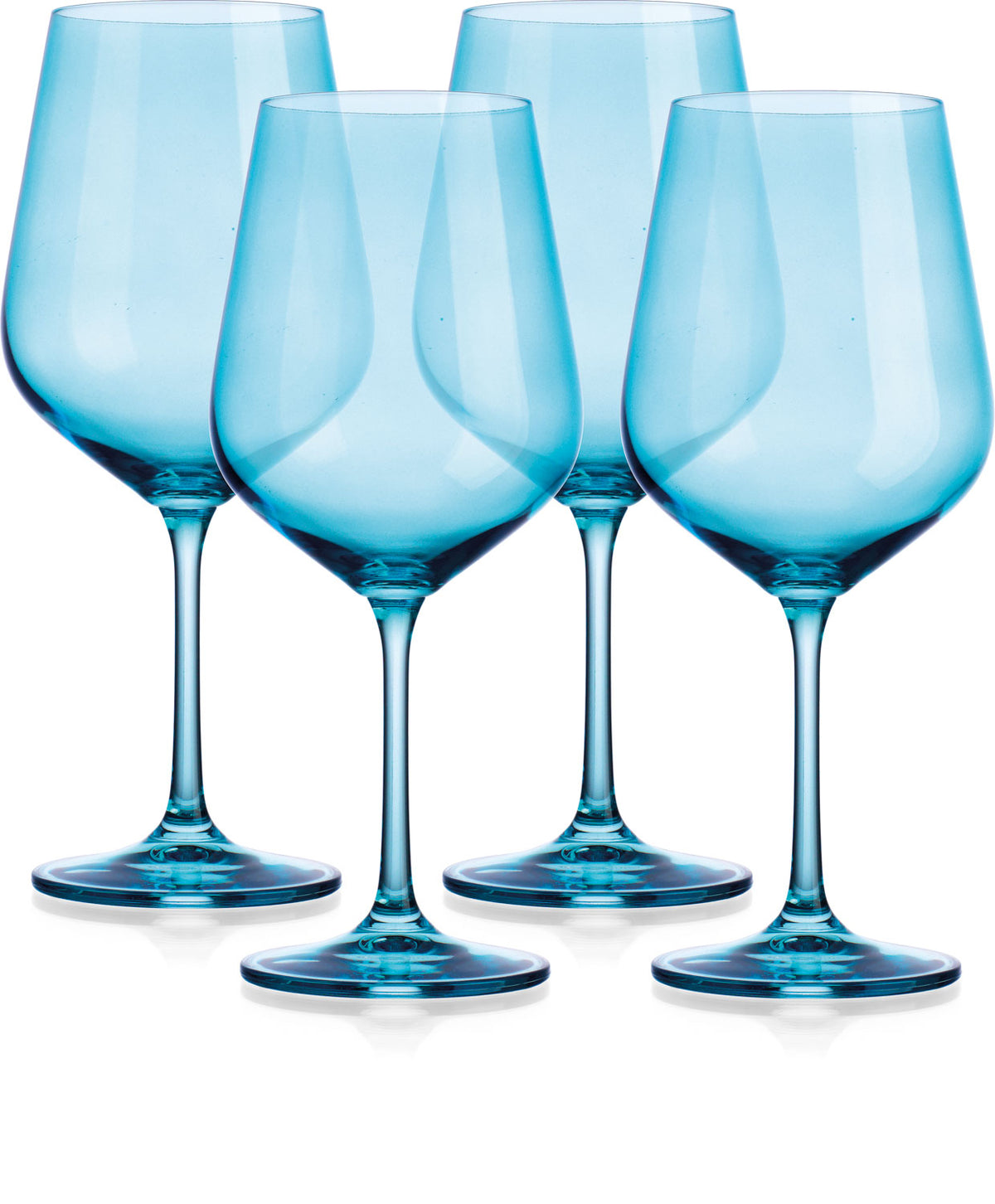 Set of Four Translucent Aqua Blue Large Wine Glasses