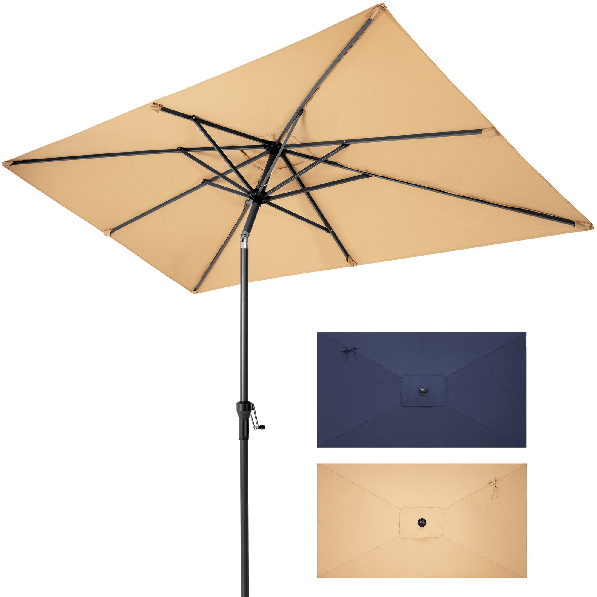 9' Tan Polyester Rectangular Tilt Market Patio Umbrella