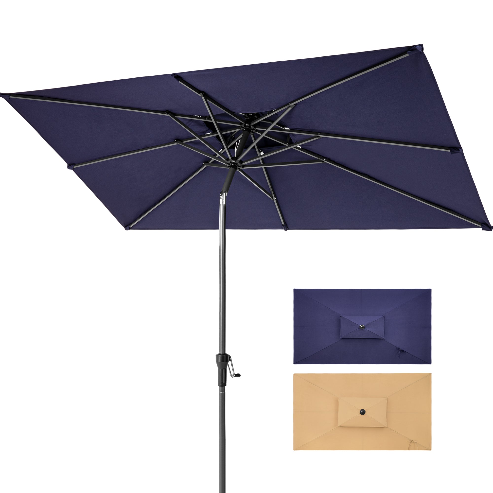 9' Navy Blue Polyester Rectangular Tilt Market Patio Umbrella