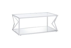 43" Chrome And Clear Glass Rectangular Coffee Table With Shelf