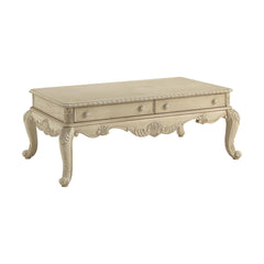 52" Antique White Rectangular Coffee Table With Two Drawers