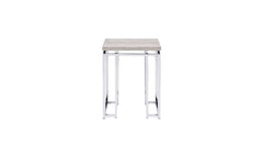 24" Chrome And Natural Oak Manufactured Wood And Metal Square End Table