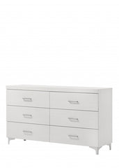 58" White Solid Wood Six Drawer Double Dresser