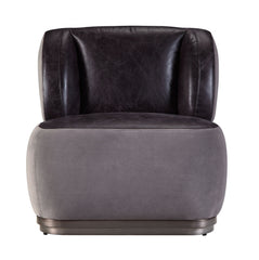 29" Antique Slate Gray Velvet And Brown Solid Color Slipper Chair