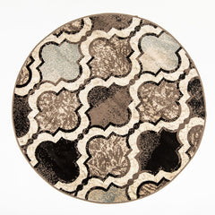 5' Round Ivory Round Quatrefoil Power Loom Distressed Stain Resistant Area Rug