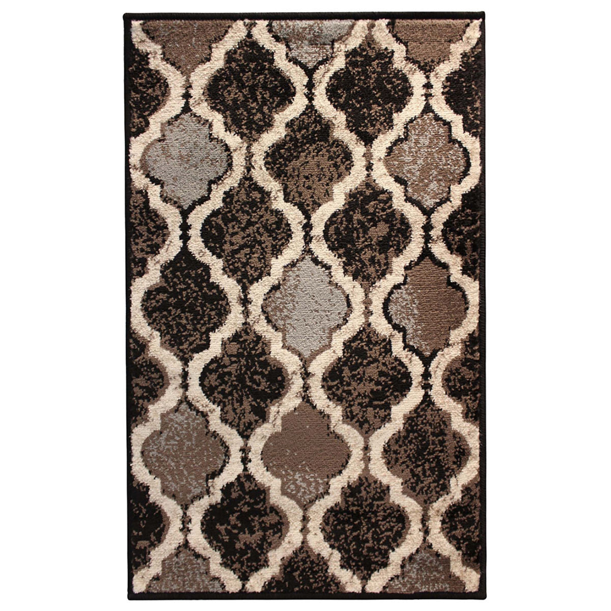 9' X 12' Chocolate Quatrefoil Power Loom Distressed Stain Resistant Area Rug