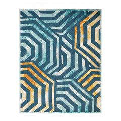 5' X 8' Navy Blue- Cream Geometric Stain Resistant Indoor Outdoor Area Rug