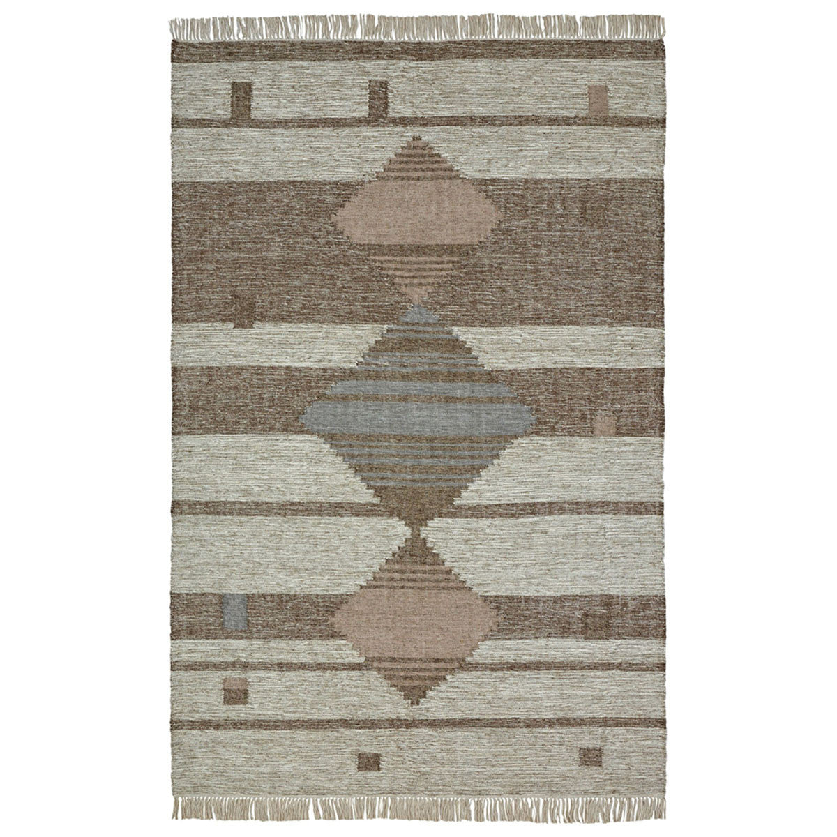 5' X 8' Grey Geometric Flatweave Handmade Stain Resistant Area Rug With Fringe