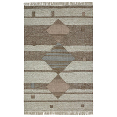 5' X 8' Grey Geometric Flatweave Handmade Stain Resistant Area Rug With Fringe