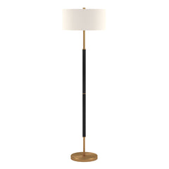 61" Black and Brass Two Light Floor Lamp With White Drum Shade