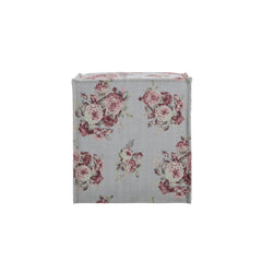 18" Pink Linen Floral Ottoman