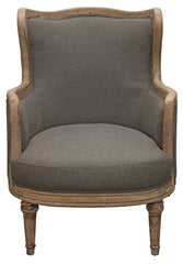 26" Gray Linen And Natural Solid Color Arm Chair