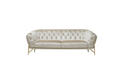 88" Beige Tufted Velvet and Gold Chesterfield Sofa