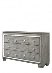 64" Light Gray Oak Manufactured Wood Nine Drawer Triple Dresser