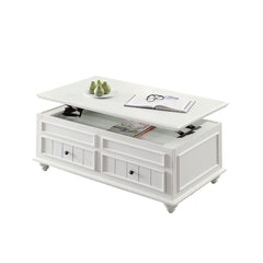 48" White Washed Melamine Veneer And Solid Wood Rectangular Lift Top Coffee Table With Two Drawers