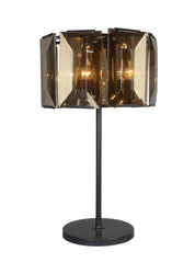 30" Antique Bronze Four Light Table Lamp With Amber Glass Shades