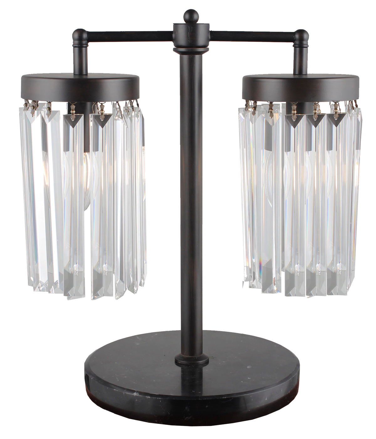 18" Black and Faux Crystals Two Light Bedside Table Lamp