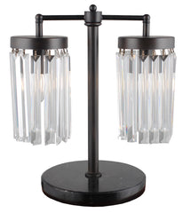 18" Black and Faux Crystals Two Light Bedside Table Lamp