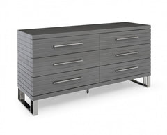 59" Grey Solid And Manufactured Wood Six Drawer Standard Dresser