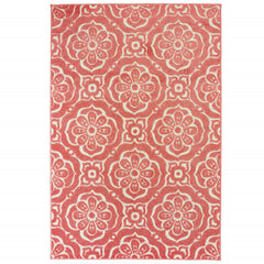 6' X 9' Pink Floral Stain Resistant Indoor Outdoor Area Rug
