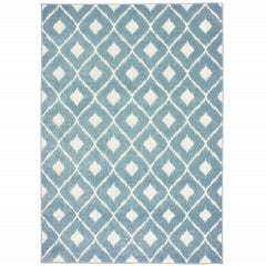 6' X 9' Blue Geometric Stain Resistant Indoor Outdoor Area Rug