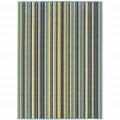 6' X 9' Blue Striped Stain Resistant Indoor Outdoor Area Rug