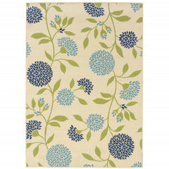 6' X 9' Ivory Floral Stain Resistant Indoor Outdoor Area Rug