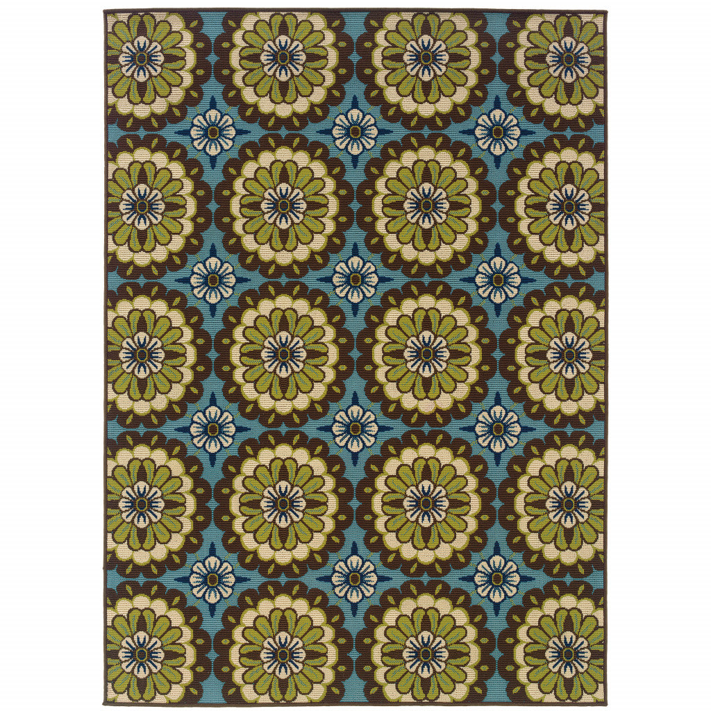 3' X 5' Blue Floral Stain Resistant Indoor Outdoor Area Rug