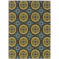 3' X 5' Blue Floral Stain Resistant Indoor Outdoor Area Rug