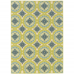 2' X 4' Green Floral Stain Resistant Indoor Outdoor Area Rug