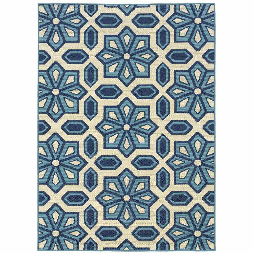 8' X 11' Ivory Geometric Stain Resistant Indoor Outdoor Area Rug