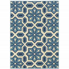 8' X 11' Ivory Geometric Stain Resistant Indoor Outdoor Area Rug