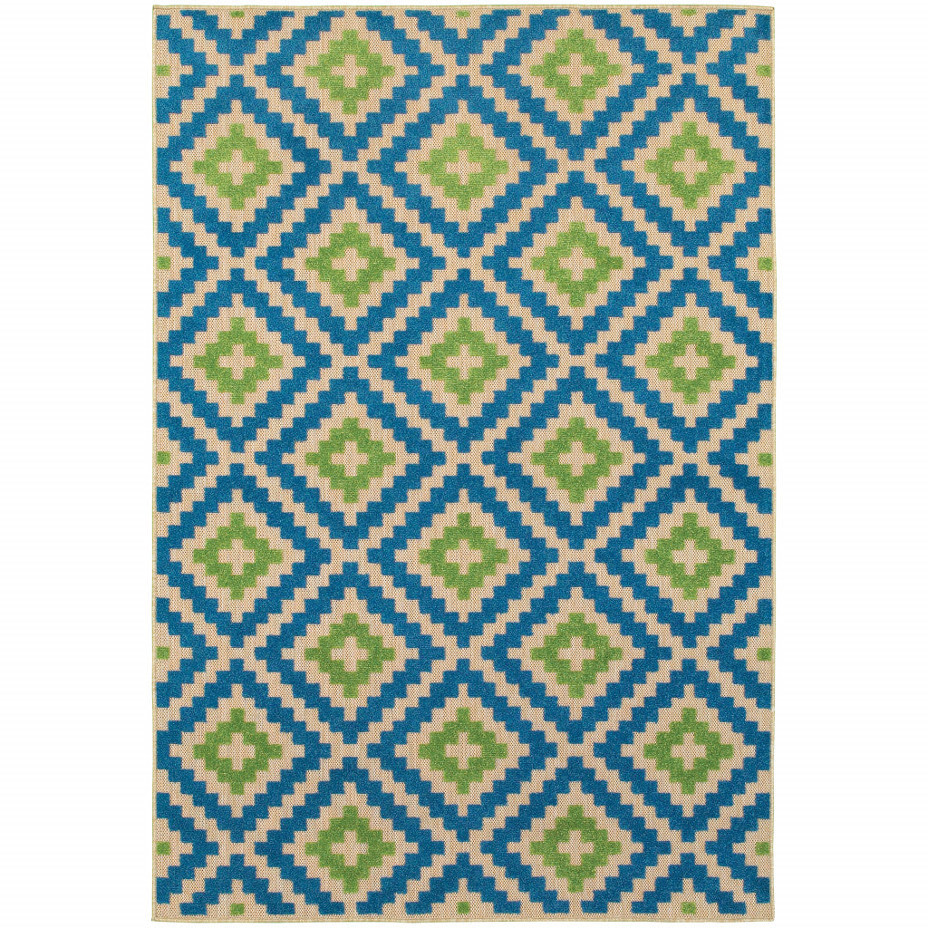 6' X 9' Sand Geometric Stain Resistant Indoor Outdoor Area Rug