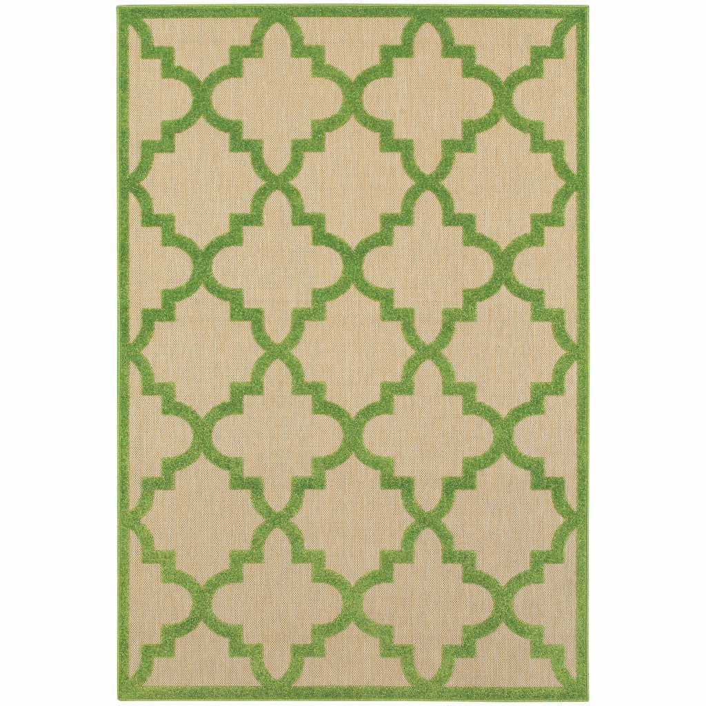 6' X 9' Sand Geometric Stain Resistant Indoor Outdoor Area Rug
