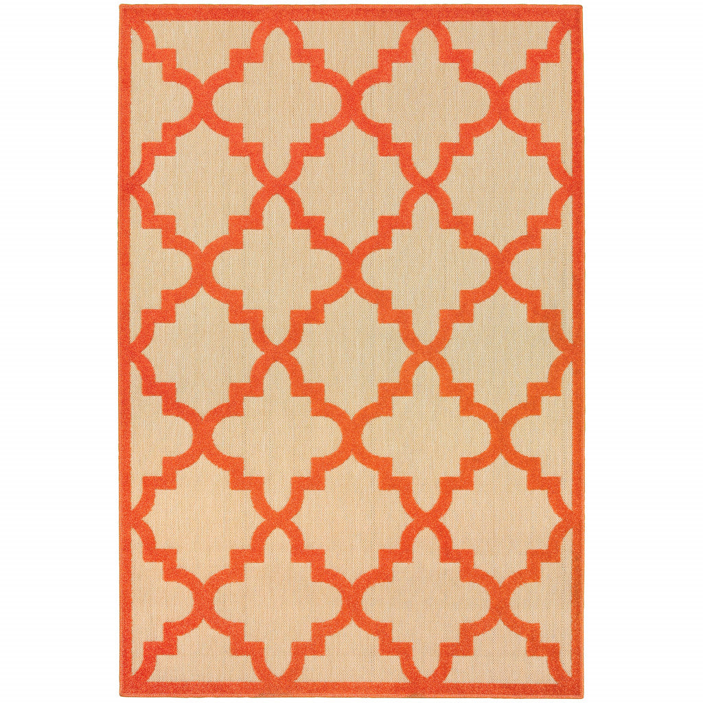 4' X 6' Sand Geometric Stain Resistant Indoor Outdoor Area Rug
