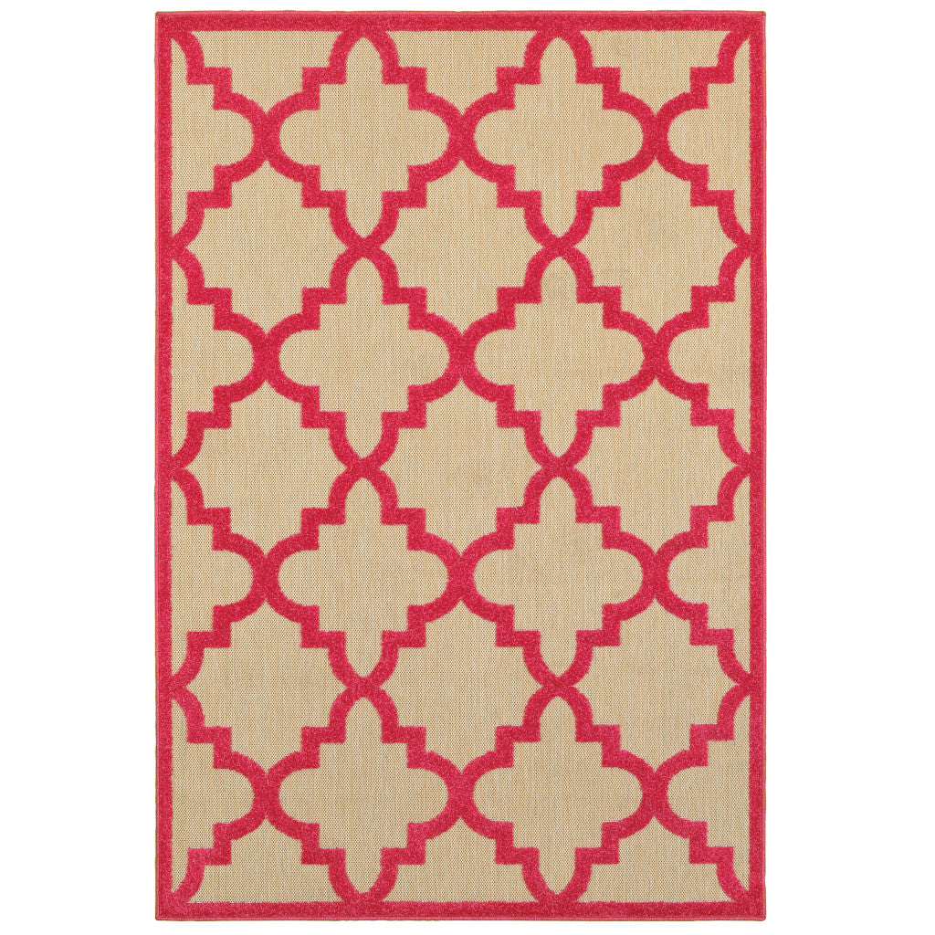 5' X 8' Sand Geometric Stain Resistant Indoor Outdoor Area Rug