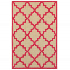 5' X 8' Sand Geometric Stain Resistant Indoor Outdoor Area Rug