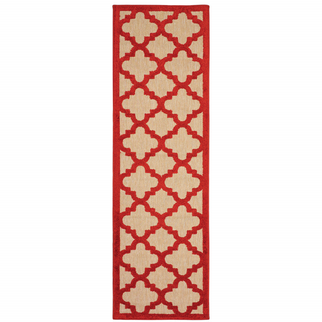 2' X 8' Sand Geometric Stain Resistant Indoor Outdoor Area Rug