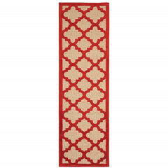 2' X 8' Sand Geometric Stain Resistant Indoor Outdoor Area Rug