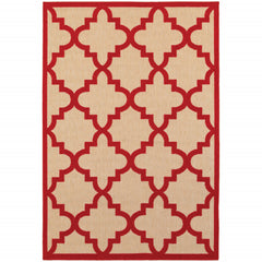10' X 13' Sand Geometric Stain Resistant Indoor Outdoor Area Rug