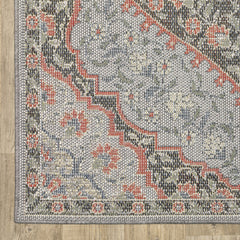 6' X 9' Blue Oriental Stain Resistant Indoor Outdoor Area Rug