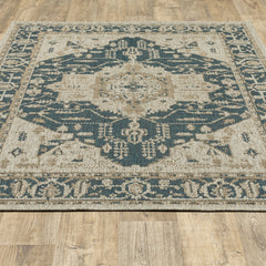 3' X 5' Grey Oriental Stain Resistant Indoor Outdoor Area Rug