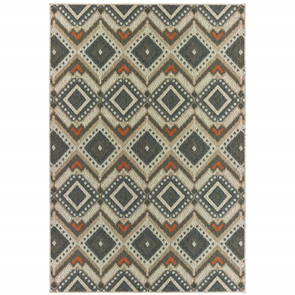 10' X 13' Grey Geometric Stain Resistant Indoor Outdoor Area Rug
